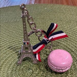 Silver Eiffel Tower Keychain with Pink Macaron Charm new, no tags